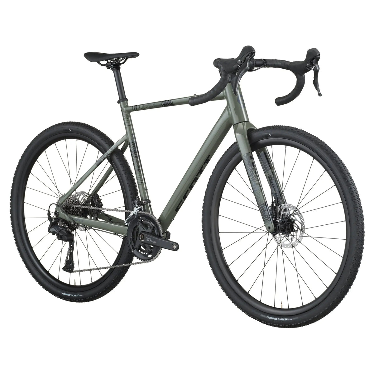 Scott Speedster Gravel 20 Bike in Wenge Green, front three quarter view