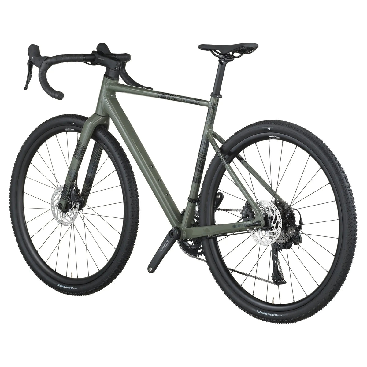 Scott Speedster Gravel 20 Bike in Wenge Green, rear three quarter view