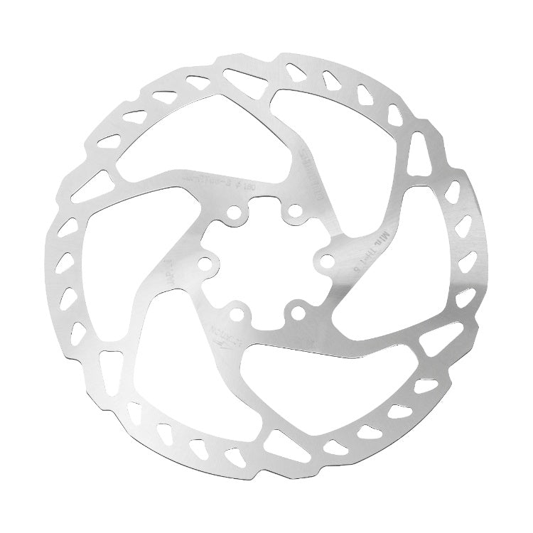 Shimano SM-RT66 disc brake rotor detail view, anti-loosen plate