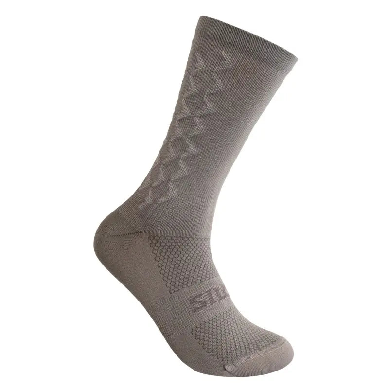 Silca Aero Socks Tall in Gray, wind tunnel tested cycling sock with knit texture for drag reduction