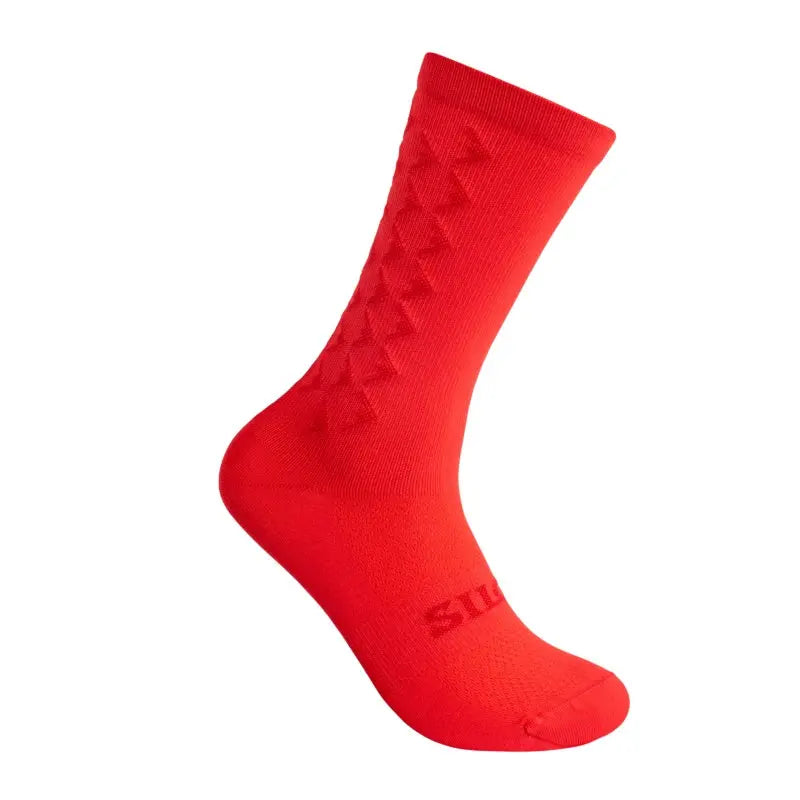 Silca Aero Socks Tall in Red, wind tunnel tested cycling sock with knit texture for drag reduction