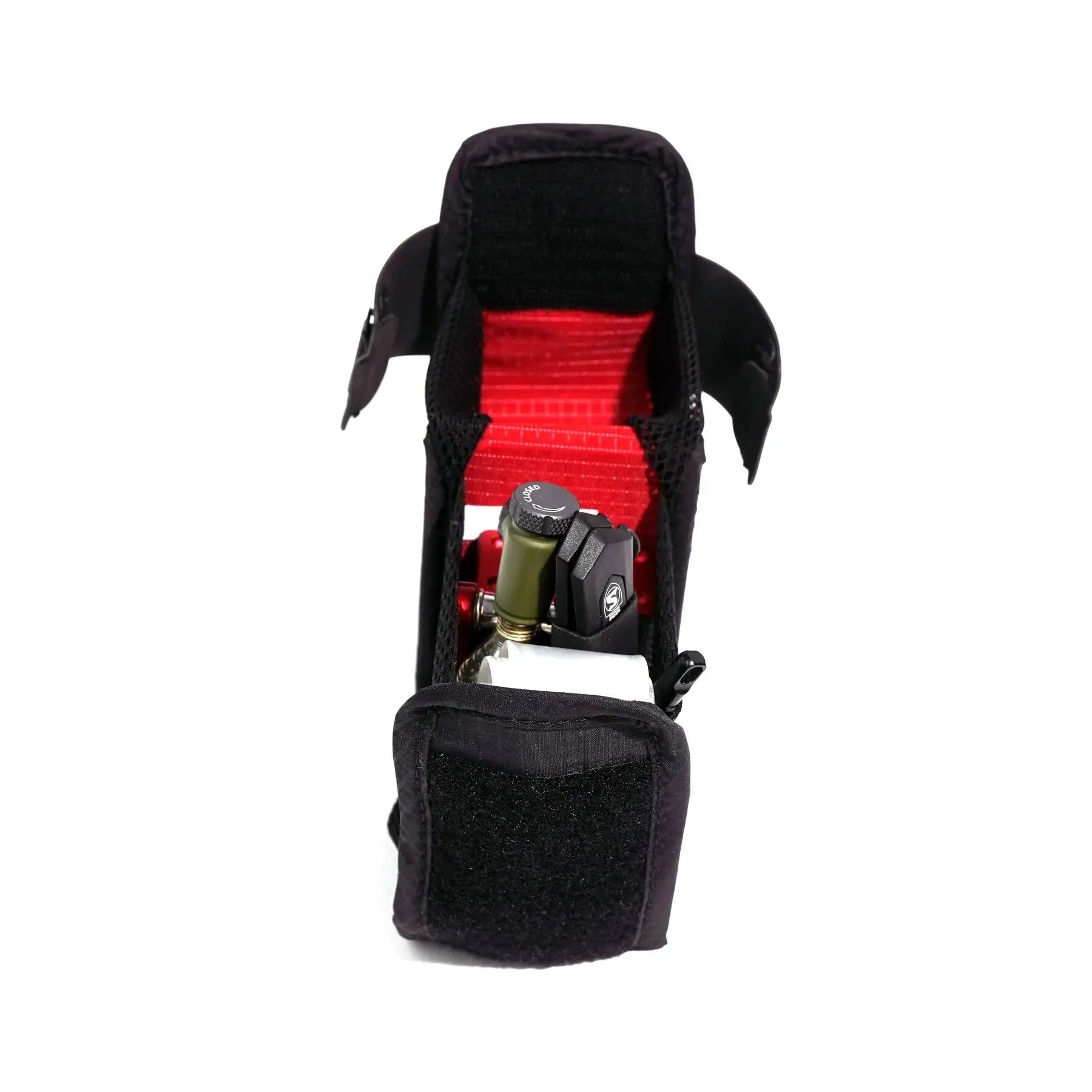 Silca Mattone WEB Seat Pack, open showing interior, on white
