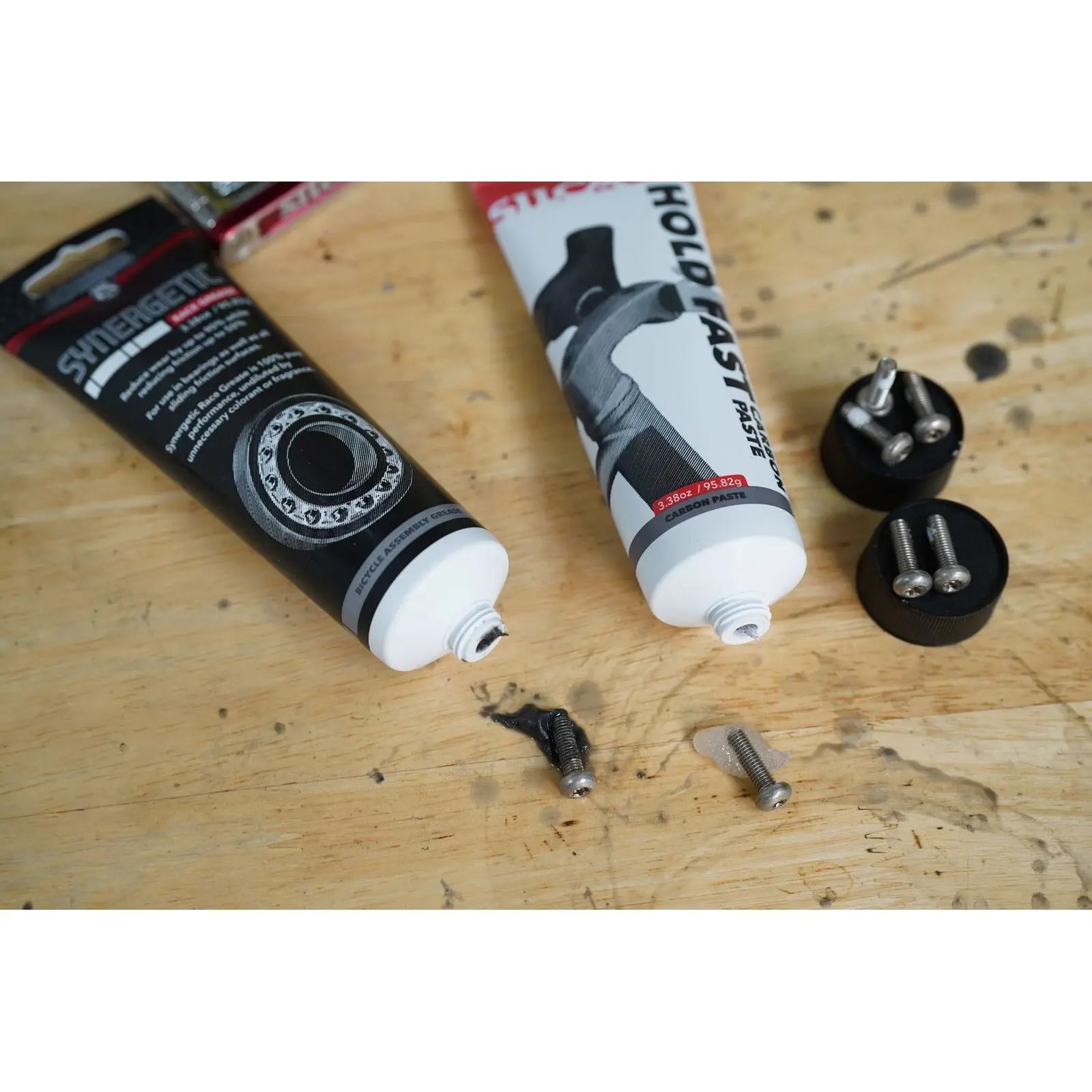 Silca Hold Fast Carbon Paste being applied during a bike build