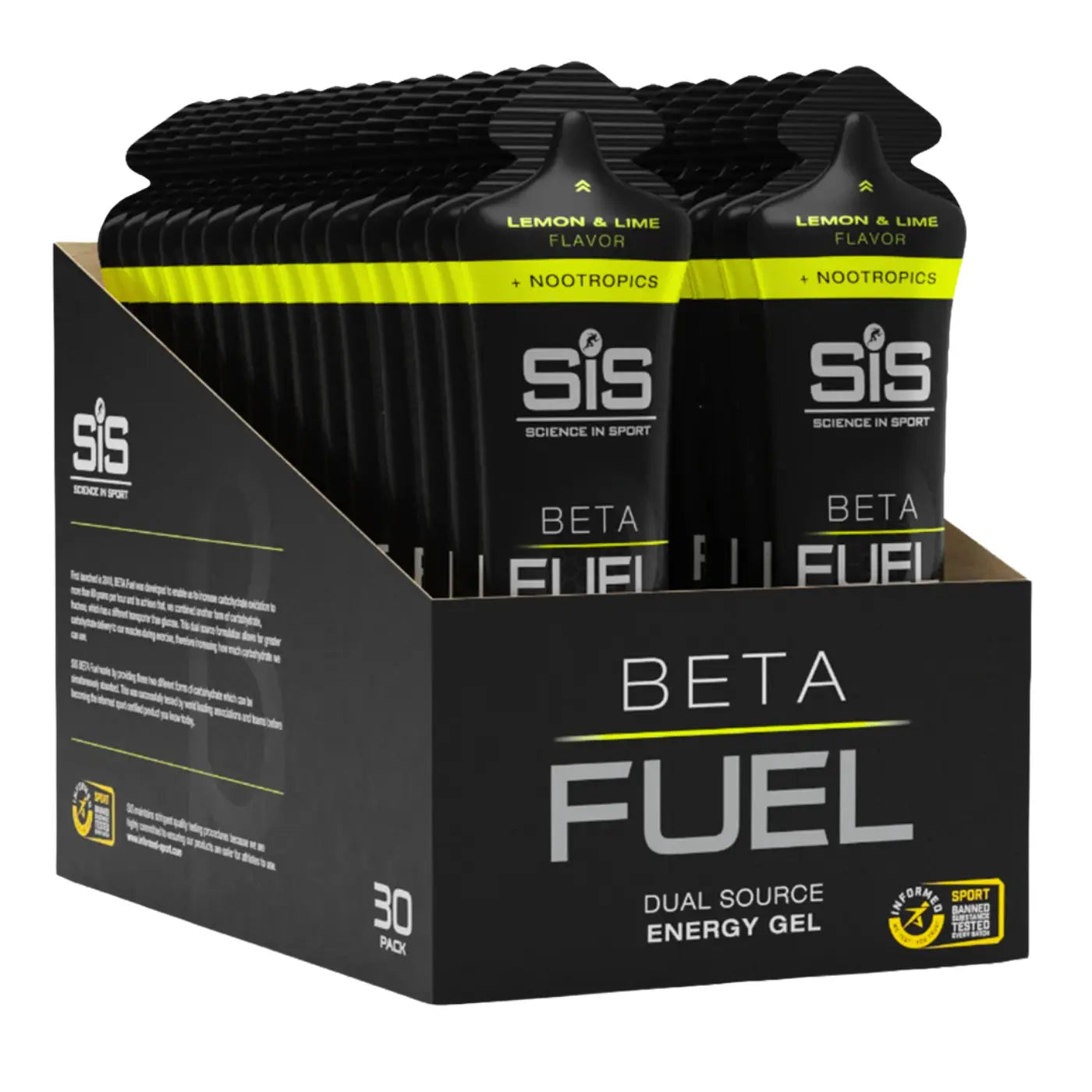 SiS Beta Fuel + Nootropics Gel - Lemon & Lime | Box of 30 Science in Sport