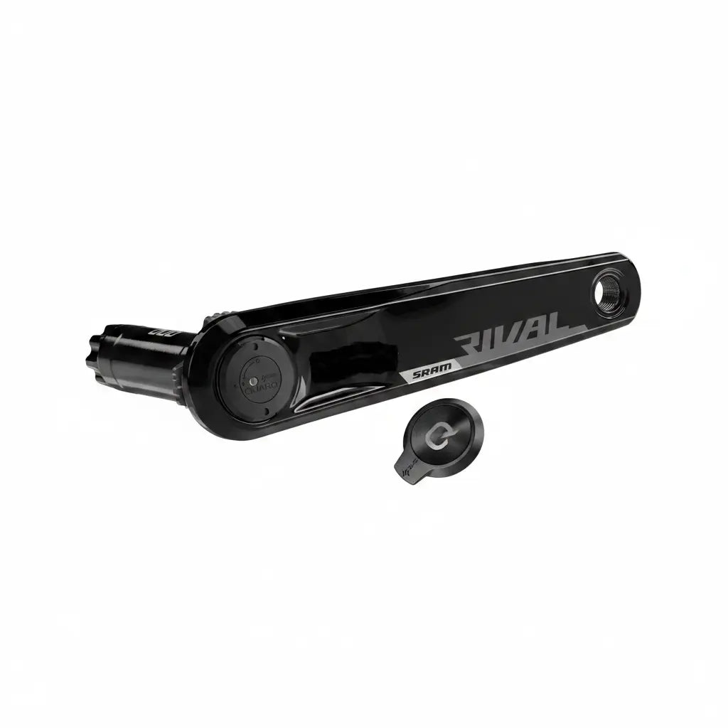 SRAM Rival AXS D1 power meter left crank arm and DUB spindle, three quarter view