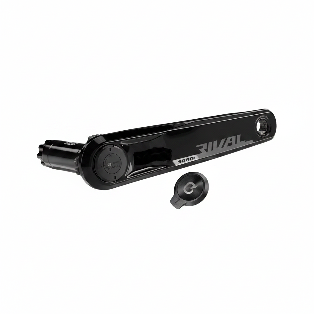 SRAM Rival AXS D1 power meter left crank arm and DUB spindle, three quarter view