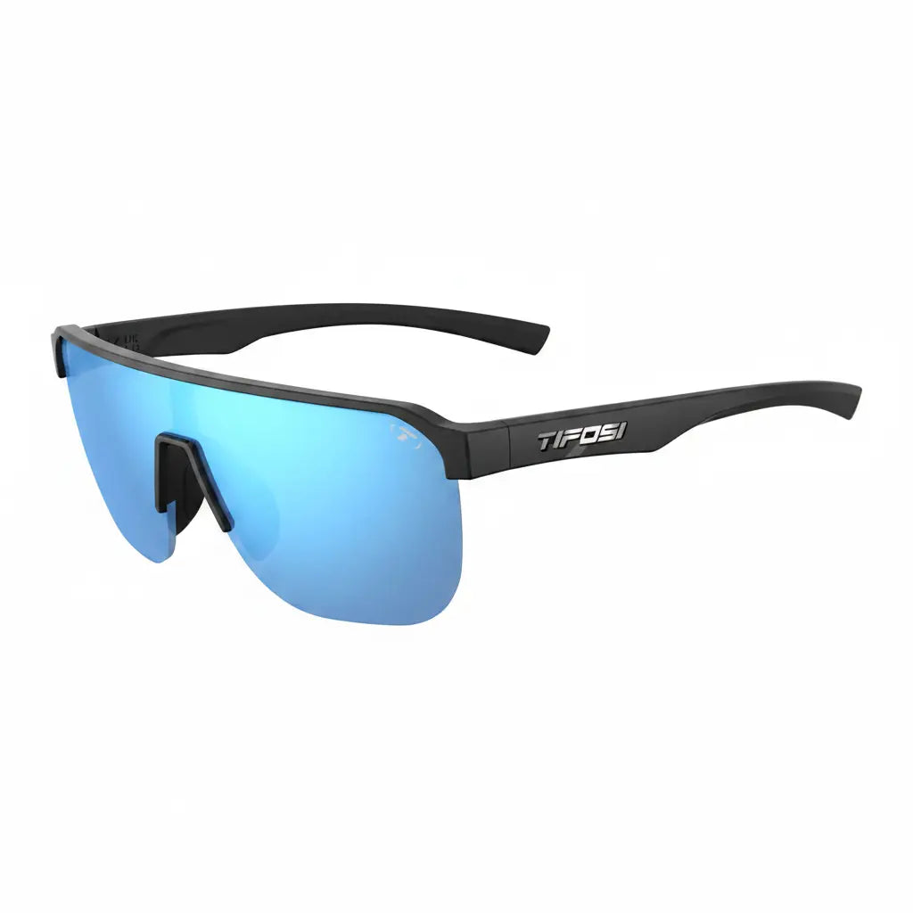 Tifosi Sanctum SL Sunglasses - Gloss Black with Smoke Bright Blue Mirror lens