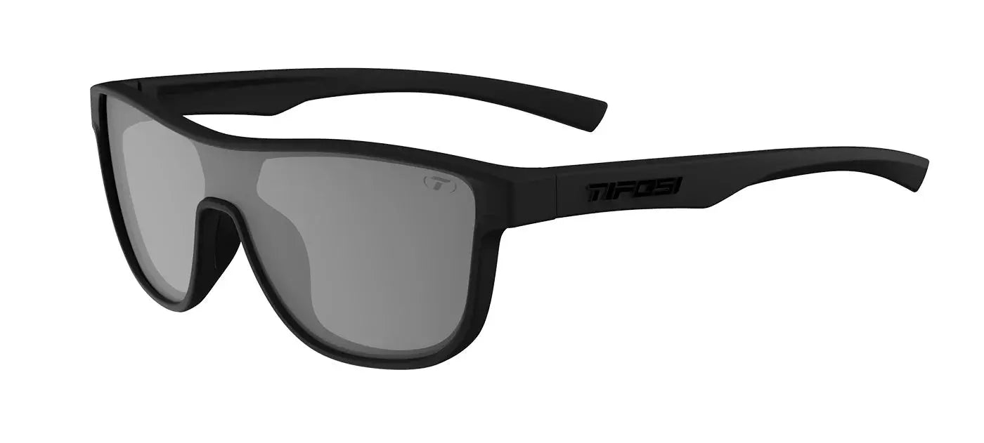 Tifosi Sizzle sunglasses, Blackout frame with smoke tint lens, three quarter view