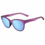 Tifosi Stella cat-eye sunglasses in Plum Crazy with sky blue mirror lens, three quarter view