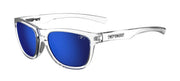 Tifosi Swank S sunglasses in Crystal Clear with cobalt blue mirror lens, three quarter view
