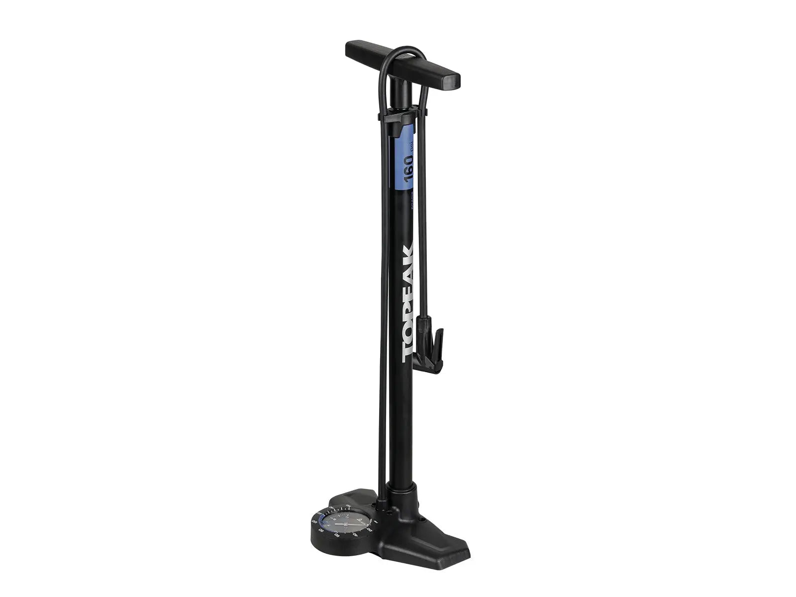 Topeak JoeBlow Roadie EX black floor pump with 3.5 inch base mount analog gauge and SmartHead Presta/Schrader chuck