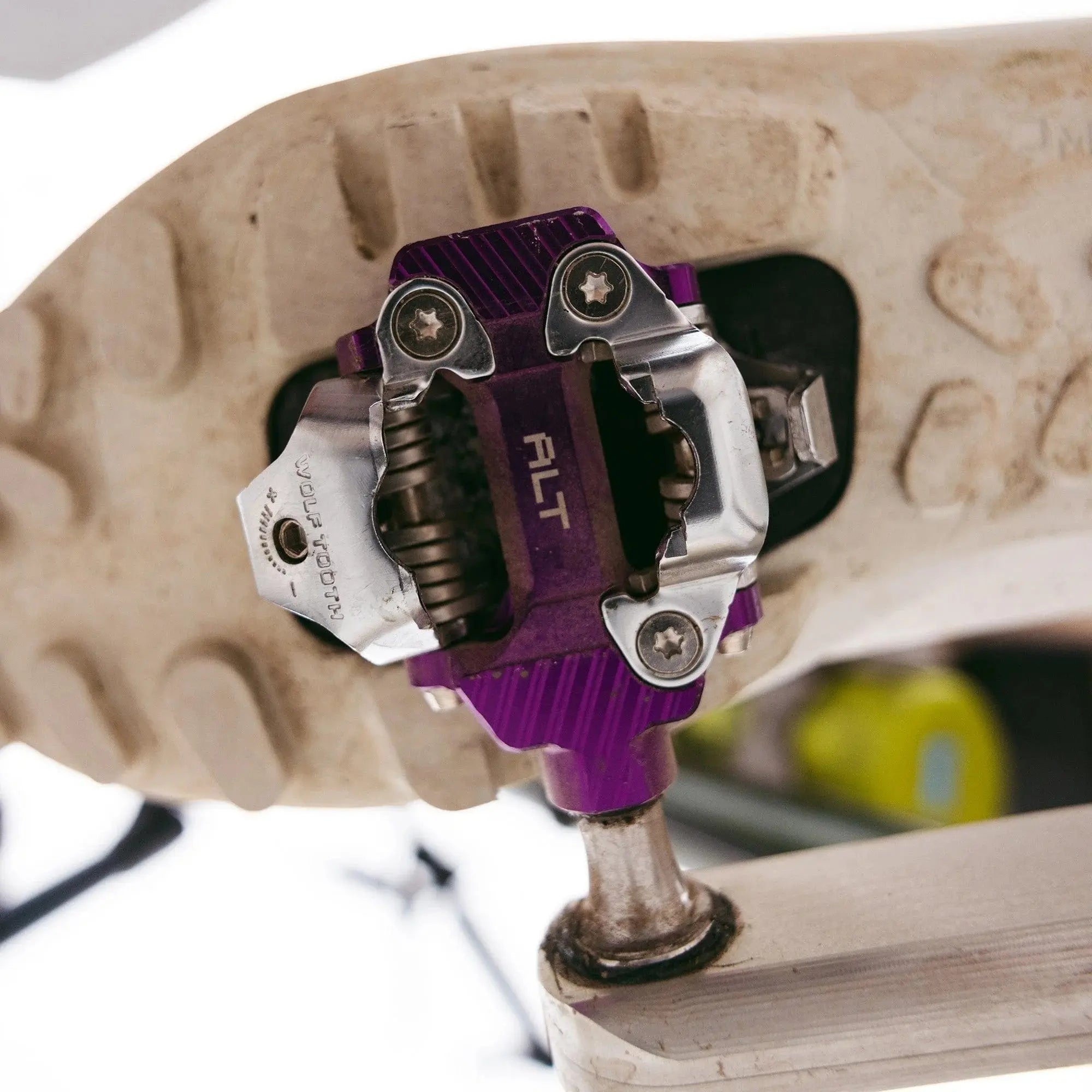 Cyclist riding with Wolf Tooth ALT XC pedals